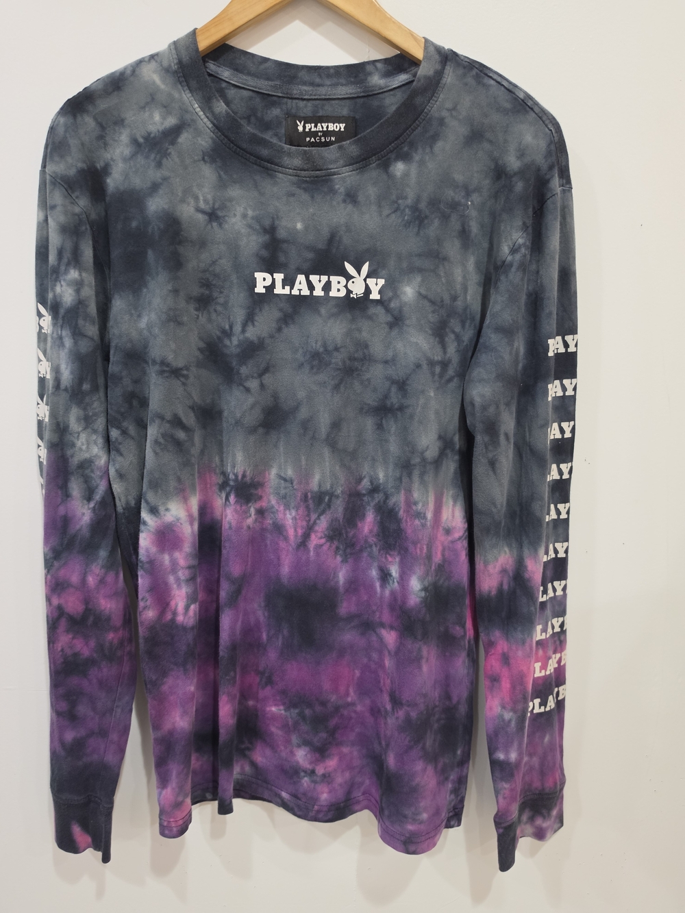 PLAYBOY Tie-Dye Women's Long Sleeve Tee - Purple & Gray Blend Size S